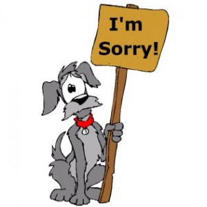 a graphic of a dog saying "I'm sorry"