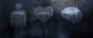 image of the 3 pillars of the rhetoric: Ethos, Logos, Pathos.